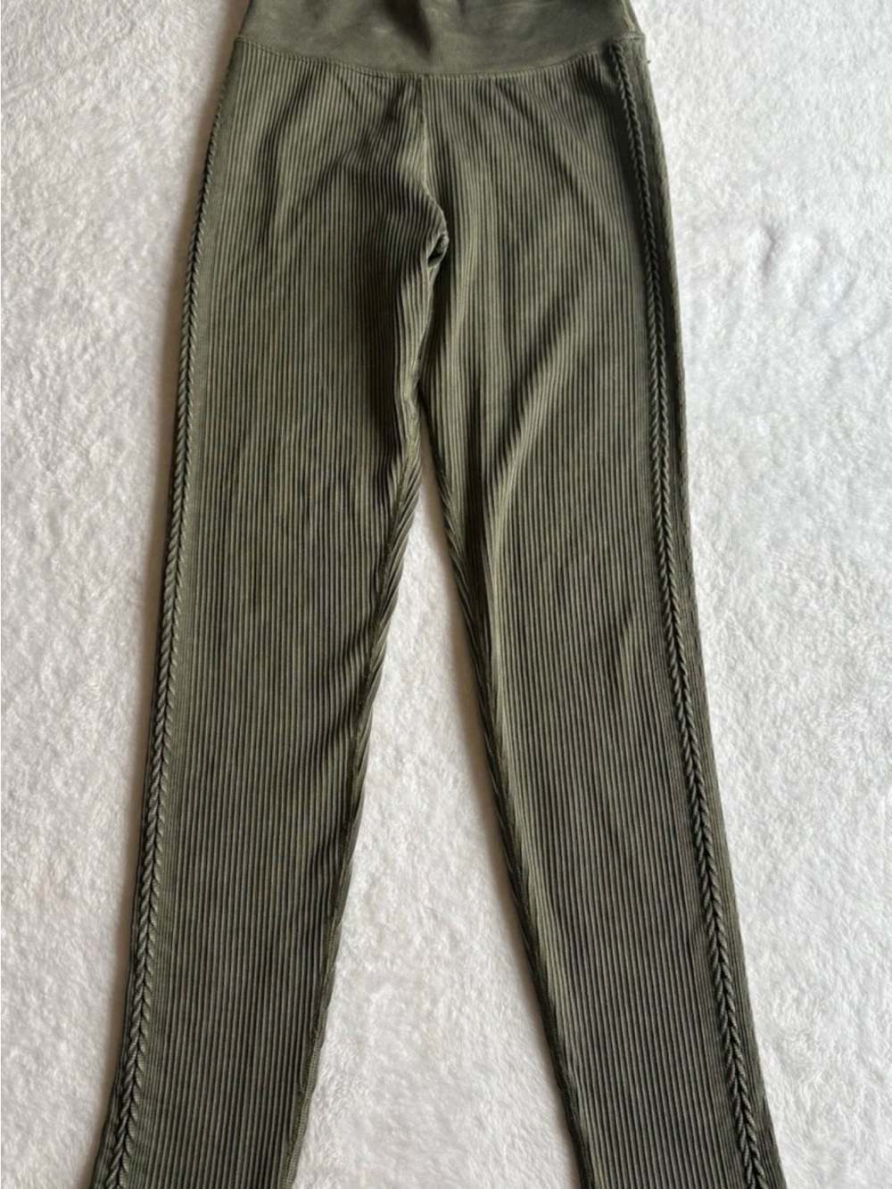 High-Waist Olive Ribbed Ankle Pants